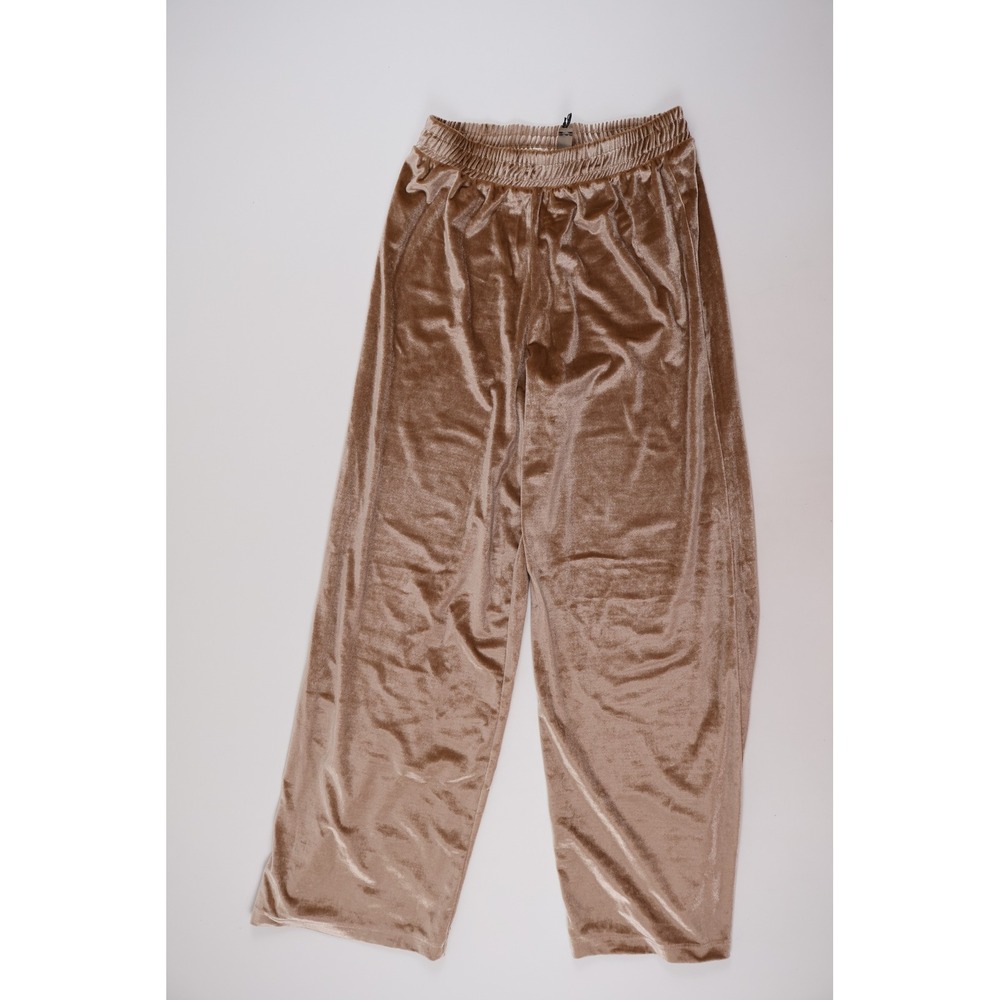 River Island Velvet Wide Leg Pants Beige Solid S NWT